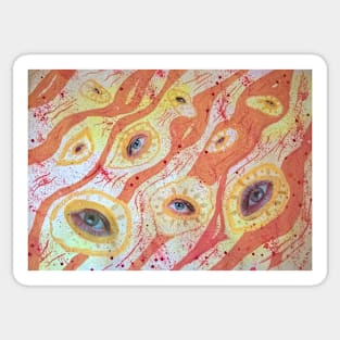 Eyes of women in love. Original painting, mixed media. Sticker